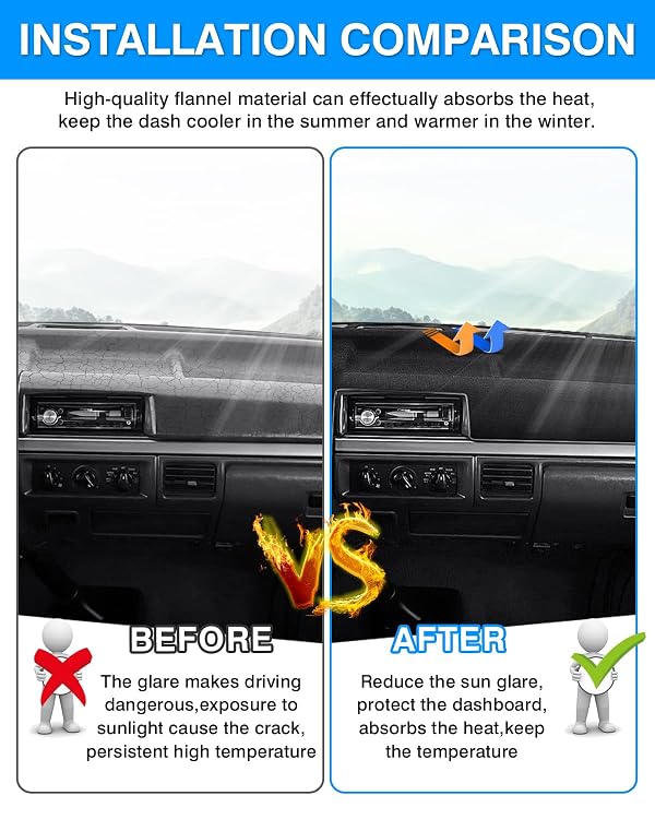 Autorder Dashboard Cover Mat for 1992-1996 Ford F150 F250 F350 Accessories Dash Cover Flannel Dash Mat Sunshade Glare UV Rays Protector by Autorder - Image 3