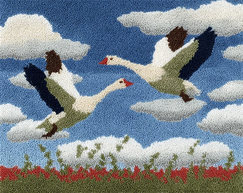 Kitquiver Rug Kits for Adults Latch Hook Printed Geese DIY Crafts Crochet Yarn Handmade Embroidery with Printed Canvas Needlework for Home Decor 15X20In