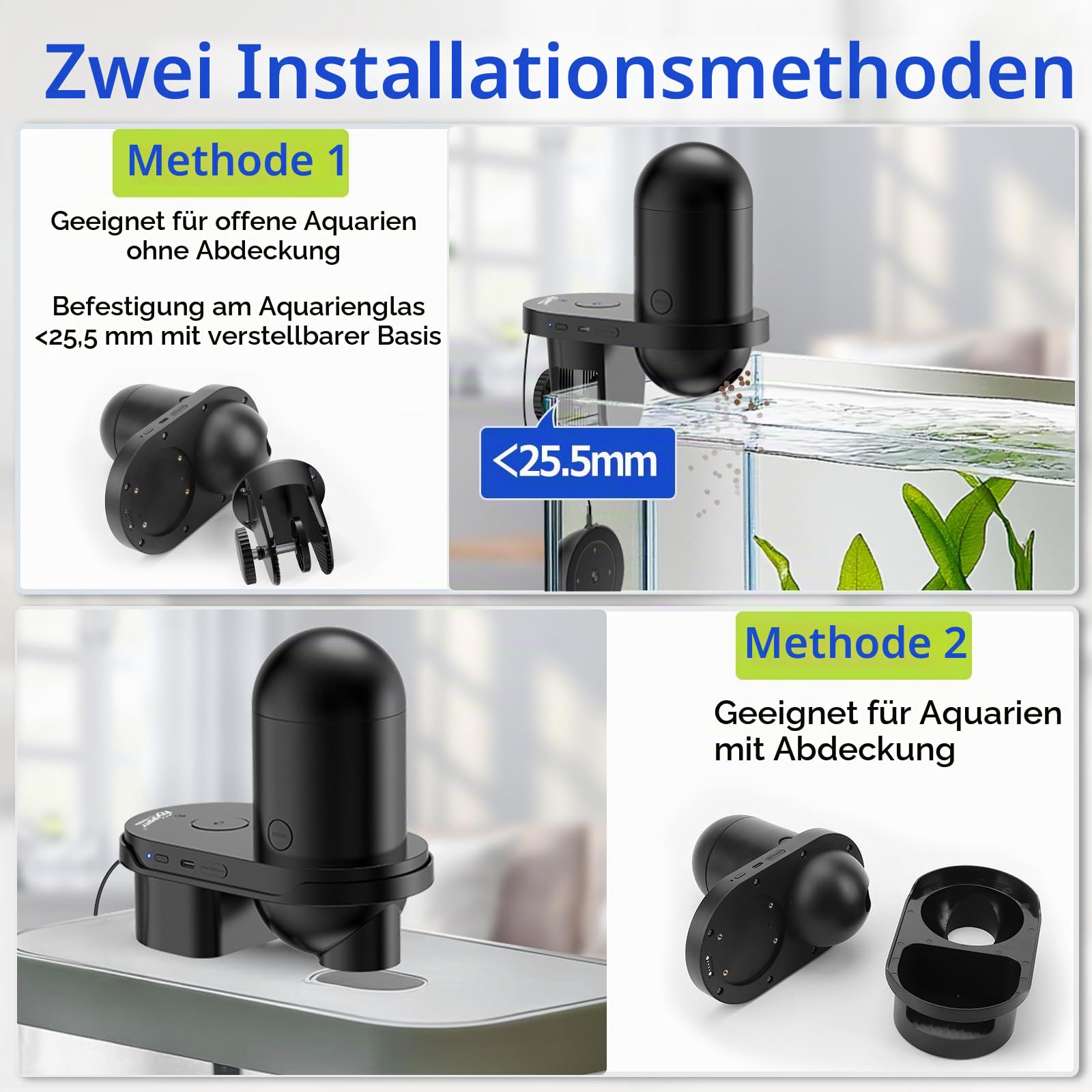 hygger WiFi Automatischer Futterspender Fische, Fischfutterautomat für Aquarium mit APP Control, Fish Feeder Automatic mit Kamera, 230ML Large Capacity USB Fish Food Dispenser for Weekend Holiday