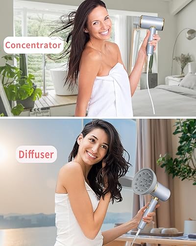 Miniatura 6 de Secador de pelo iónico con difusor y concentrador, potente secador de pelo de secado rápido de 1875 W, temperatura constante, secador de pelo