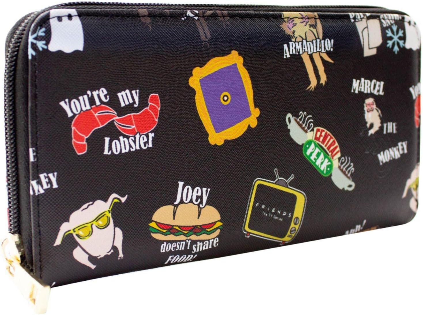 โ Friends The One with The Phrases Pivot Armadillo Purse Clutch Coin Pocket & Card Holder, Black