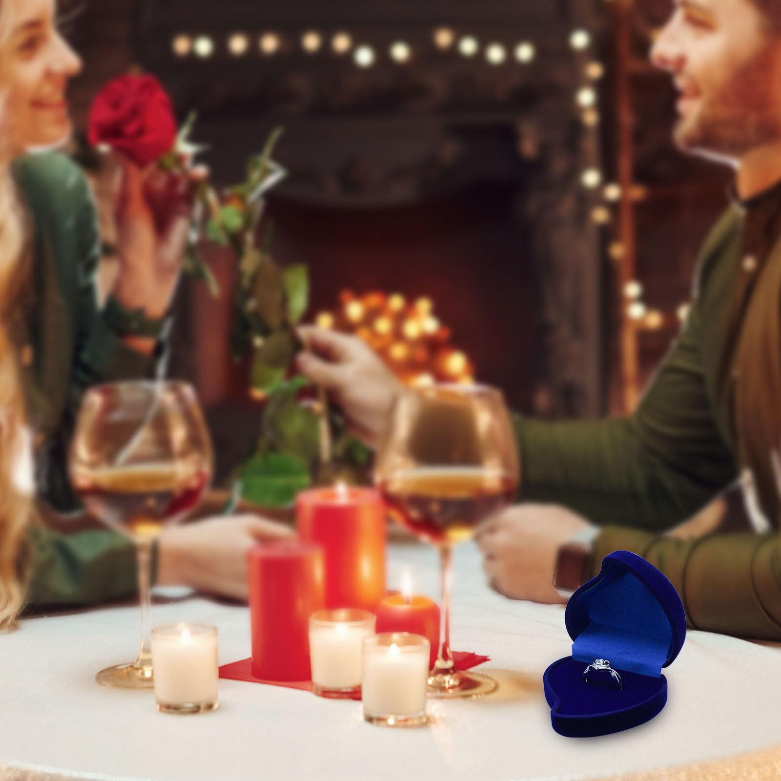 AfitLulu Caja de Terciopelo para Anillos, Caja Anillo Compromiso con Forma de Corazón, Pequeña Joyero Mujer Ring Box Jewelry Box de Boda, Compromiso, Propuestas (Azul)