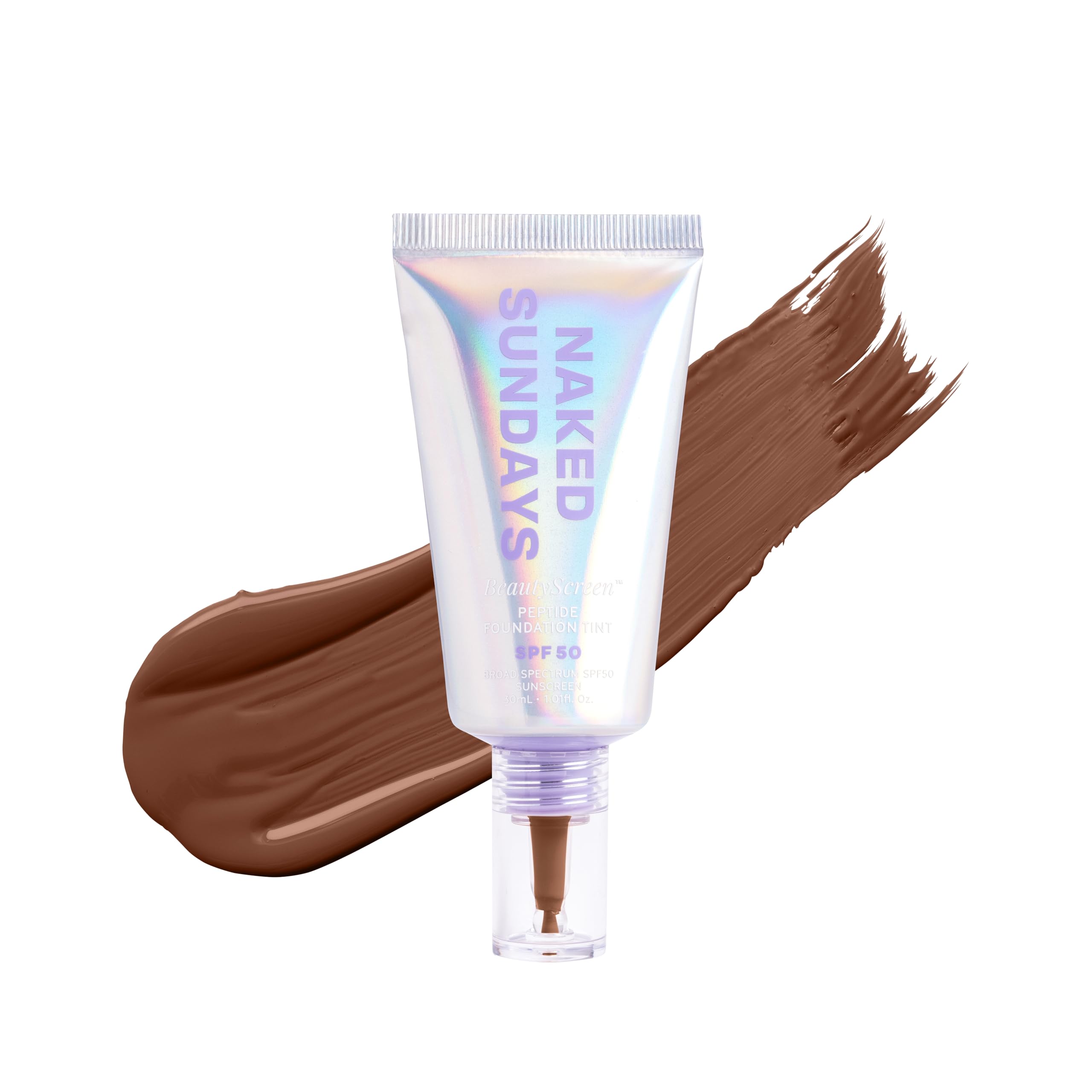 Naked Sundays BeautyScreen™ SPF 50 Peptide Foundation Tint – Tinted Sunscreen & Skincare Makeup with Zinc Oxide, Niacinamide – Lightweight Natural Coverage, 10 Deep Neutral, 1.01 oz