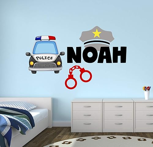 Calcomanía de pared de coche de policía, calcomanía con nombre personalizado, calcomanía de pared de policía, calcomanía de pared personalizada (36
