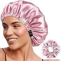 Vista 10 de YANIBEST Gorro de Satén Ajustable de Doble Capa Gorro para el Cabello para Dormir, Gorros para Mujeres, Sombreros para Cabello Natural Rizado, Rosa