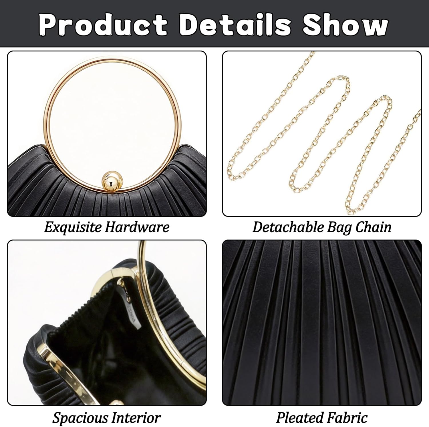 Women Clutch Purse with Chain- Elegant Evening Bag for Wedding, Prom, Cocktail Party & Formal
