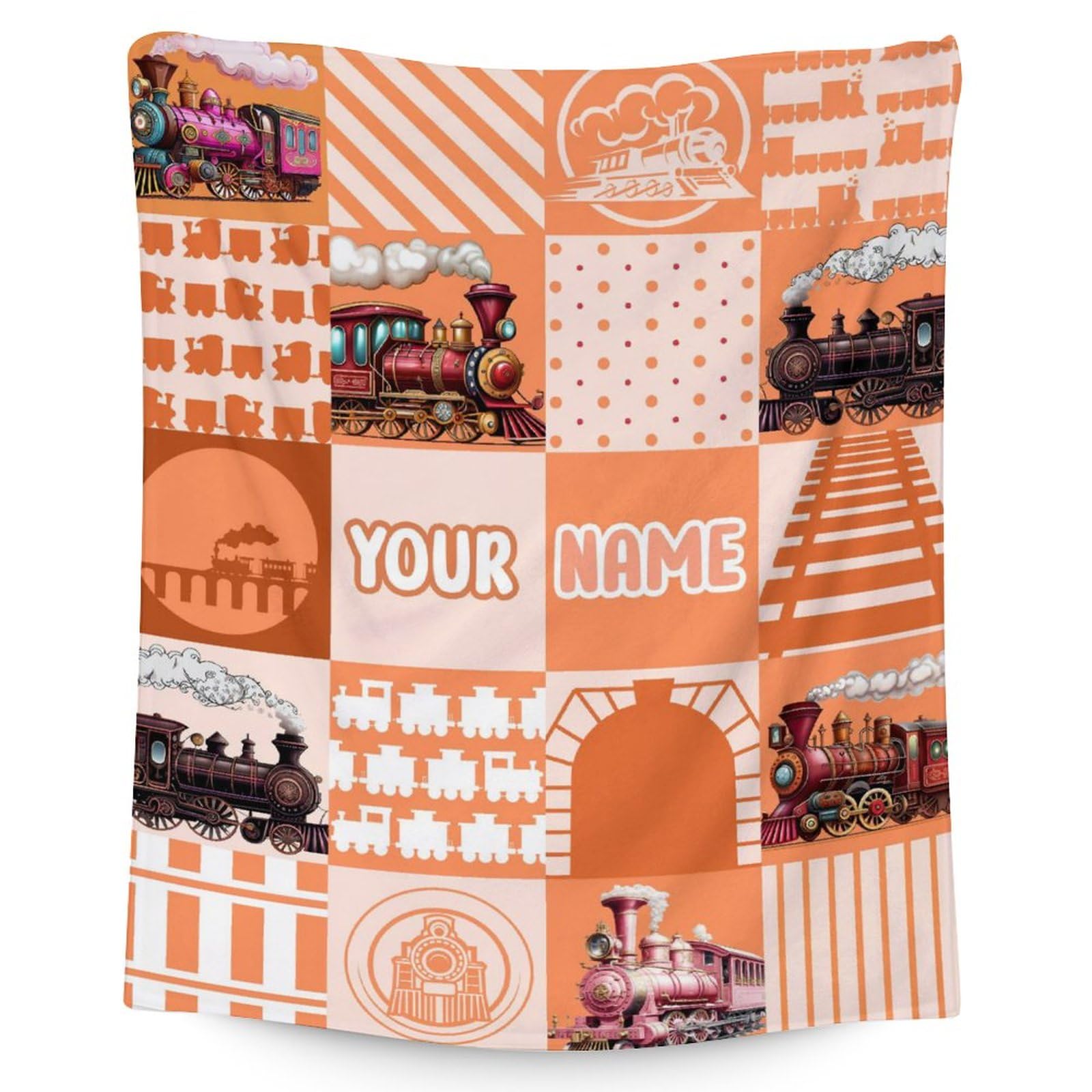Custom Train Blanket for Boys - 40x50 Inches Crib Size - Soft Fuzzy Warm Throws Gifts - Orange Cute Throw Blanket for Couch, Sofa