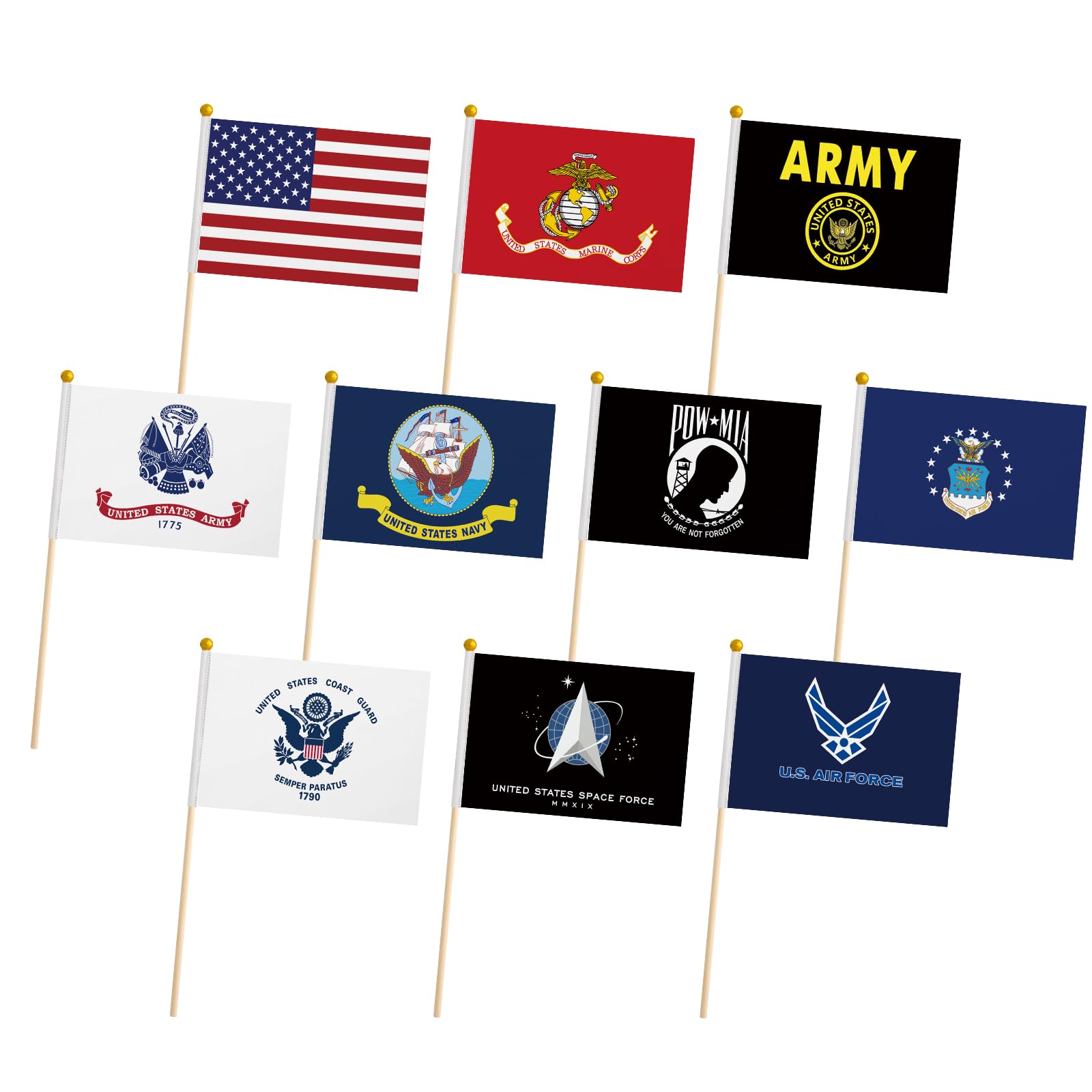 Military Flag 20 Pcs Hand Held Flags on Stick Army Armed Forces Memorial Day Veterans Day Decorations Small Mini Flags Banners for Patriotic Events Celebration Party Supplies