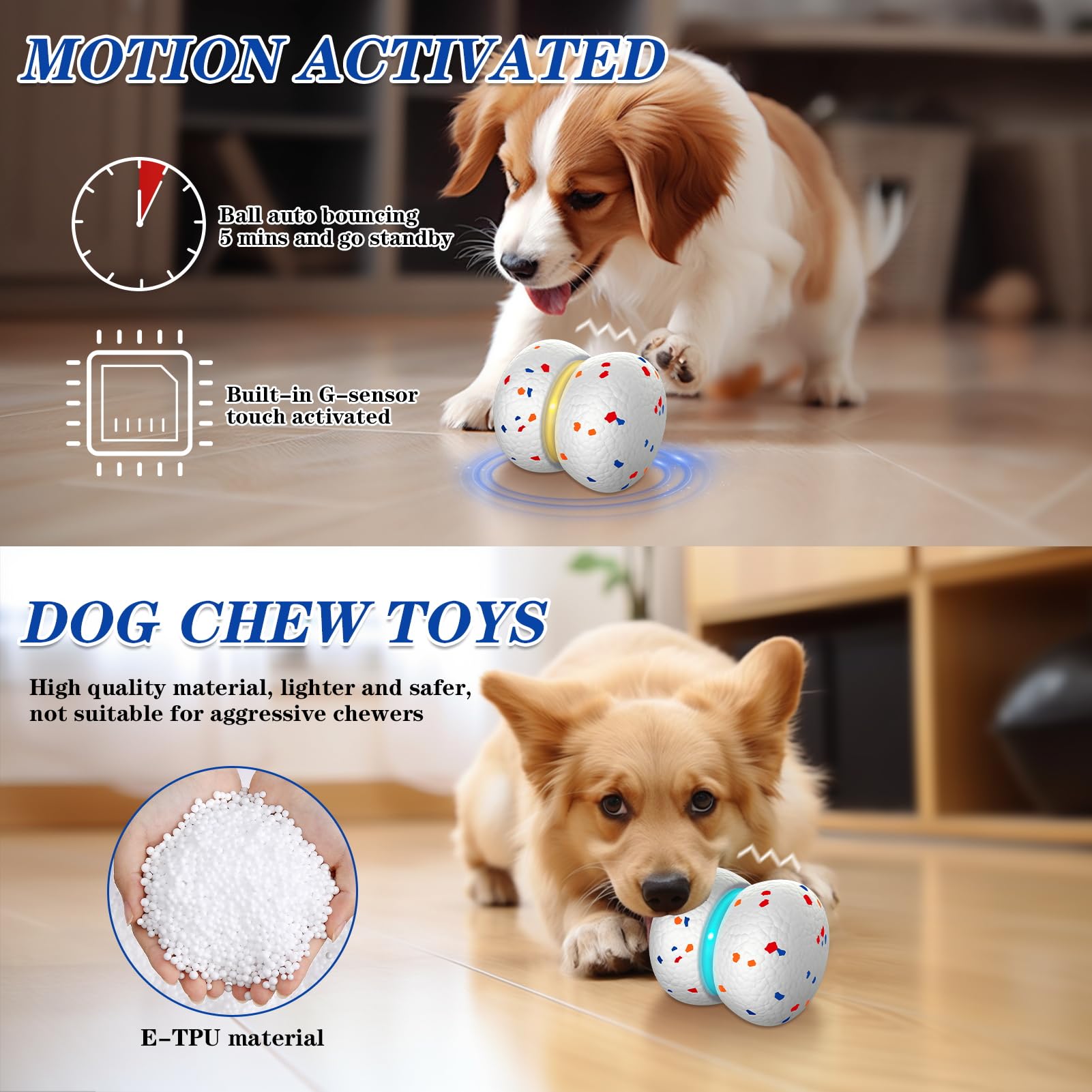 Muhhiba Interactive Dog Toys for Boredom, Bouncing Ball for Dogs with Motion Activated, Active Rolling Ball for Dogs