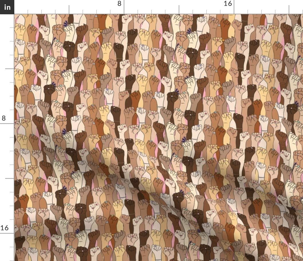 Spoonflower Fabric - Women Girl Power Woman Unity Strength African American Hand Fist Poc Printed on Cotton Poplin Fabric by The Yard - Sewing Shirting Quilting Dresses Apparel Crafts