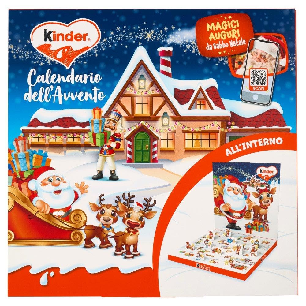 Kinder Calendario dell'Avvento NUOVO 2024 con Mini Eggs, Cuoricini, Figura Cave e Mini Cioccolato 123g con Portachiavi CAIYA®