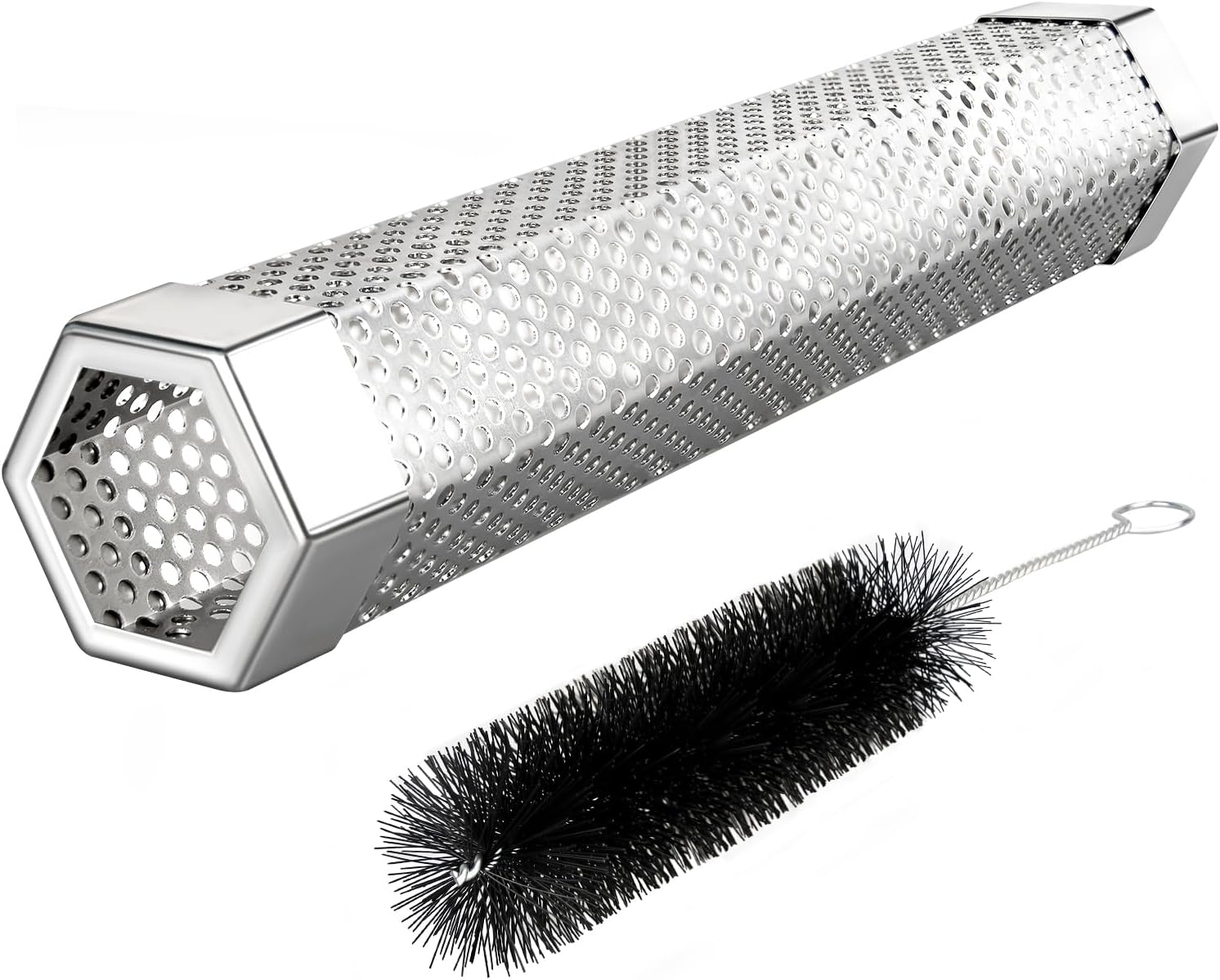Pellet Smoker Tube, 1 Pack 12'' Smoker Tube with Brush, Premium Stainless Steel, 5 Hours of Billowing Smoke Tube Smoker for All Grill, Smoker, Cold/Hot Smoking