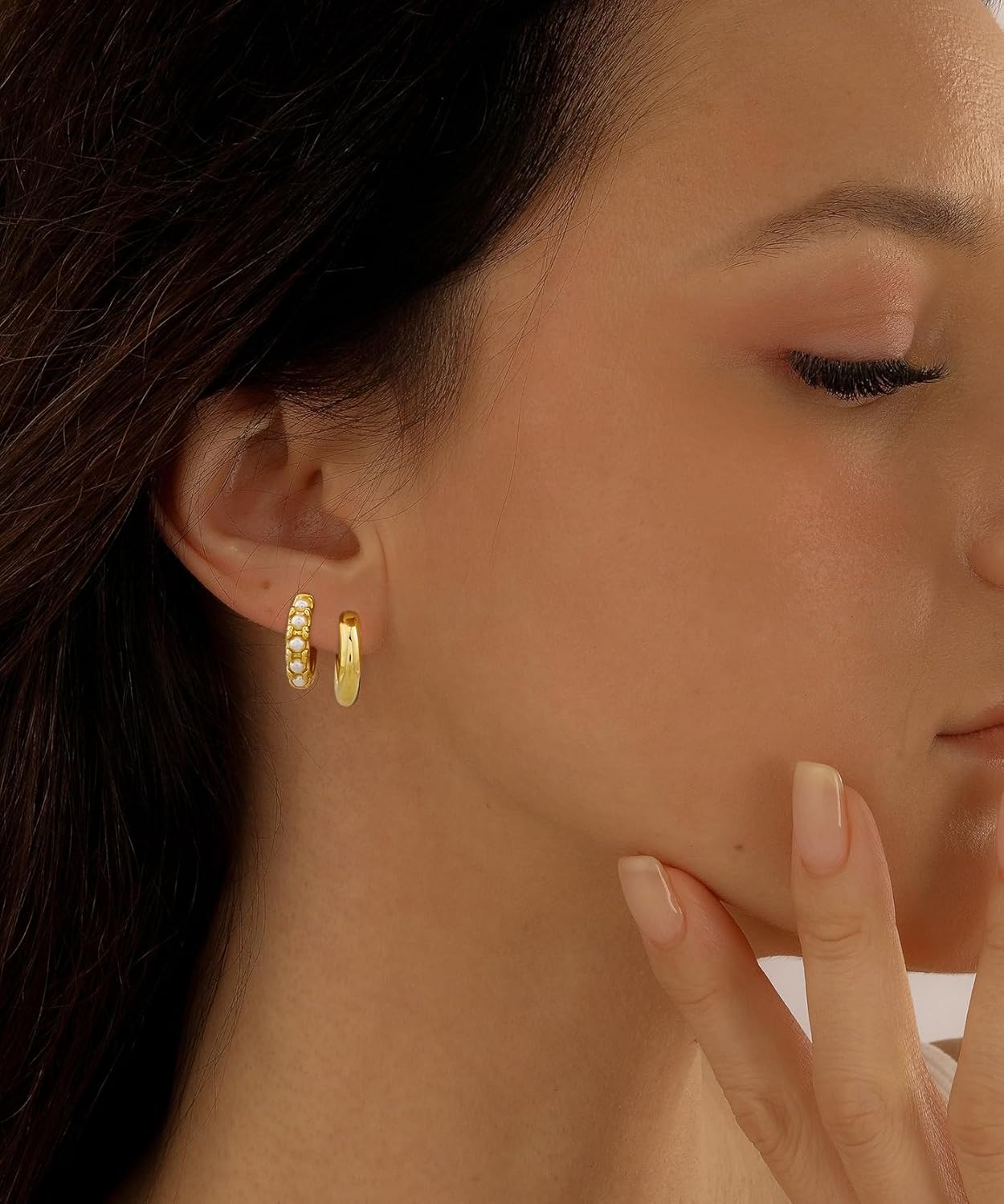 Dangle Hoop Earrings for Women 14K Gold Silver Plated Huggie Earring Sets for Multiple Piercing Dainty Hypoallergenic Cartilage Earring Stack Cubic Zirconia Pack Trendy Jewelry Gifts - Image 9