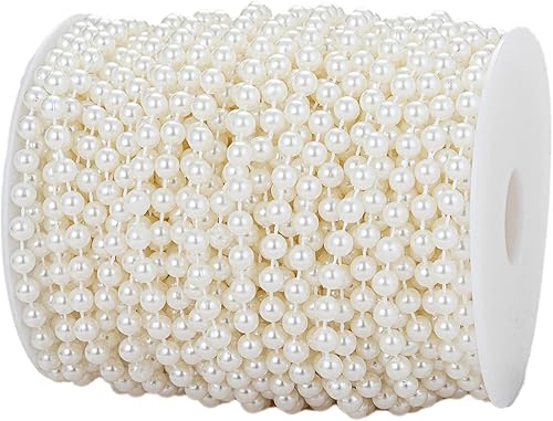 Guirnalda de perlas de imitación de 0.236 in para decorar centros de mesa florales, bodas, fiestas, árbol de Navidad (82 pies, marfil)
