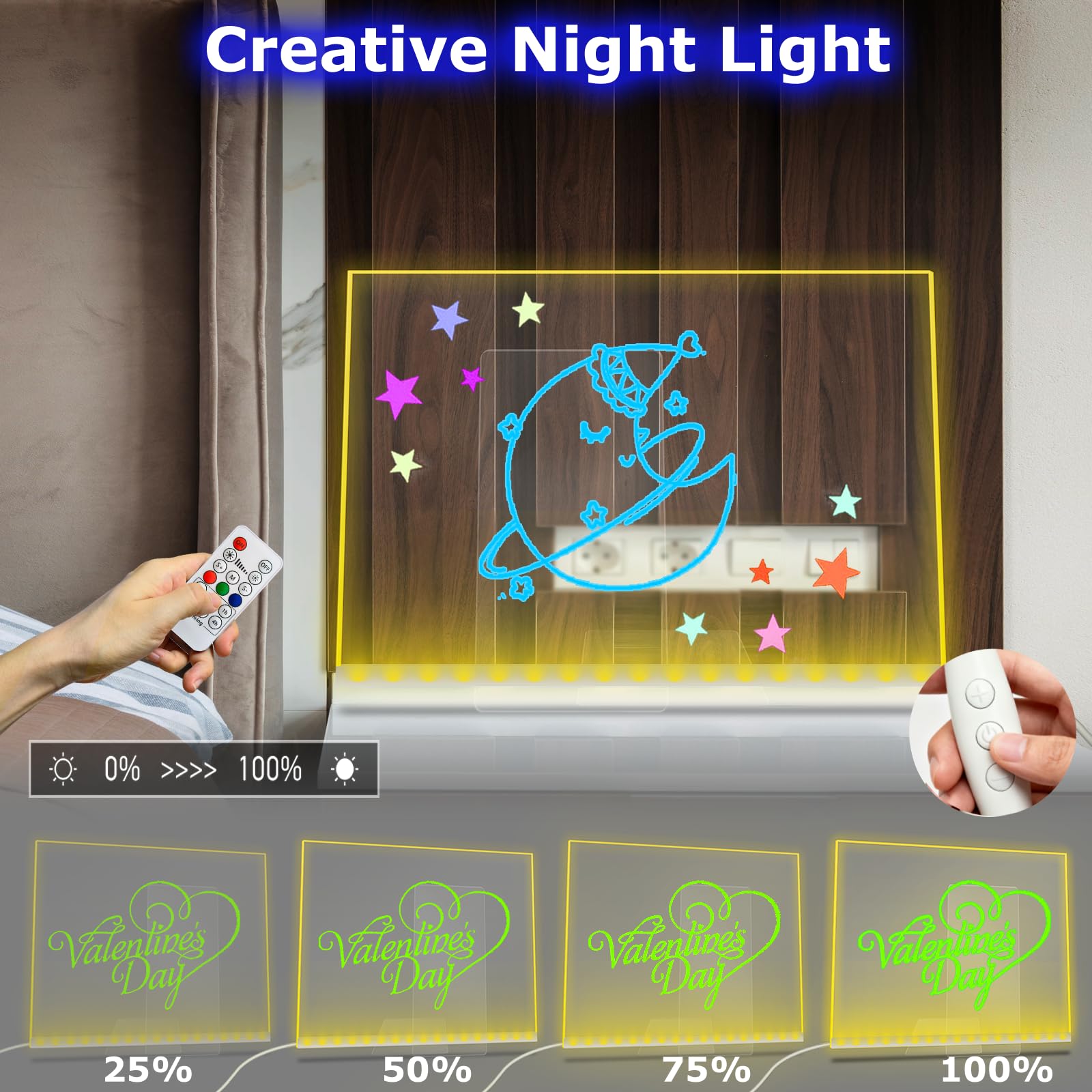 Tableau D'affichage LED USB - Panneau Acrylique Effaçable, Veilleuse Chaude, Stylo Inclus, 5 Modèles (cœur, Rond, Calendrier…)
