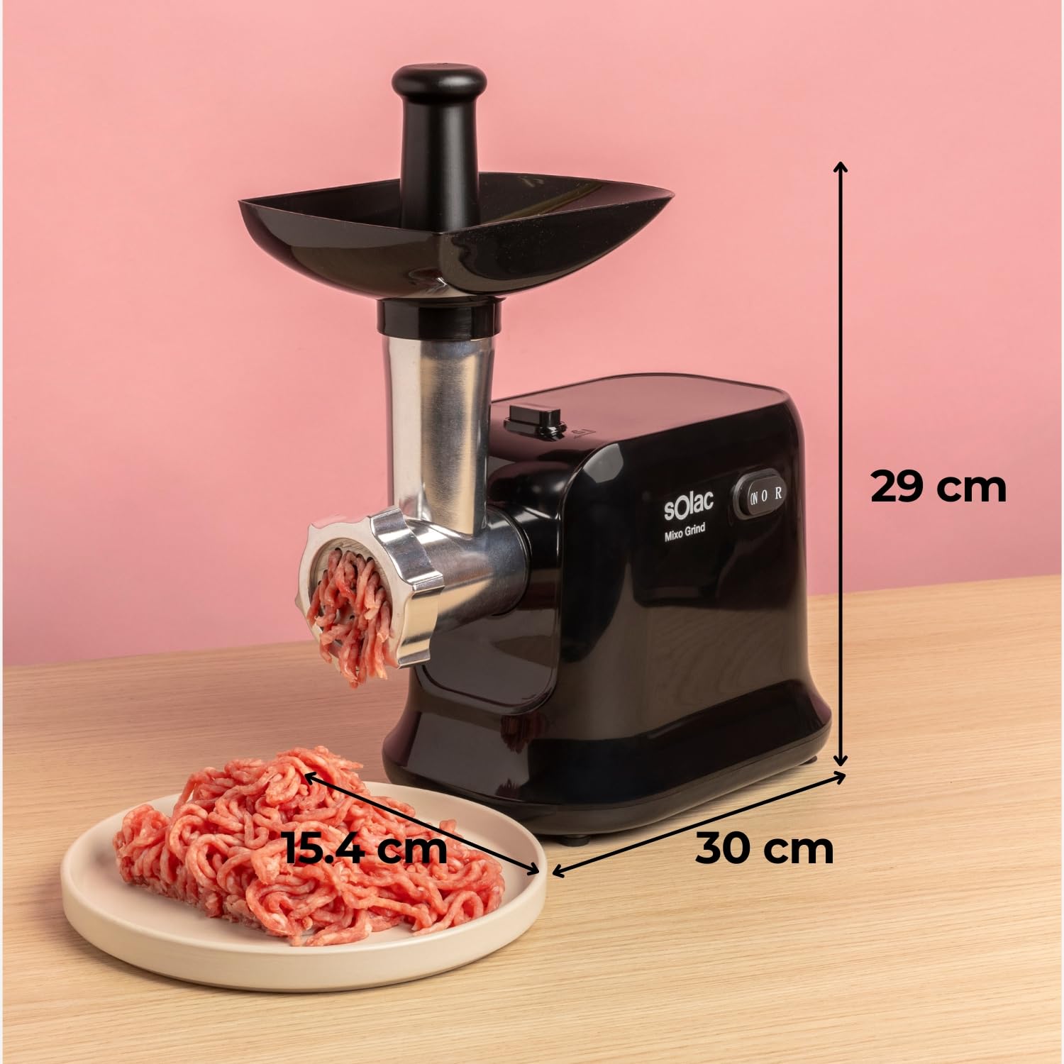 Solac Elektryczna maszynka do mięsa Mixo Grind 400 W | Rozdrabniacz, krajalnica | 3 x tarcze ze stali nierdzewnej (3, 5 i 7 mm) | akcesoria do kiełbas i kubbe | funkcja odwrotna, łatwe czyszczenie