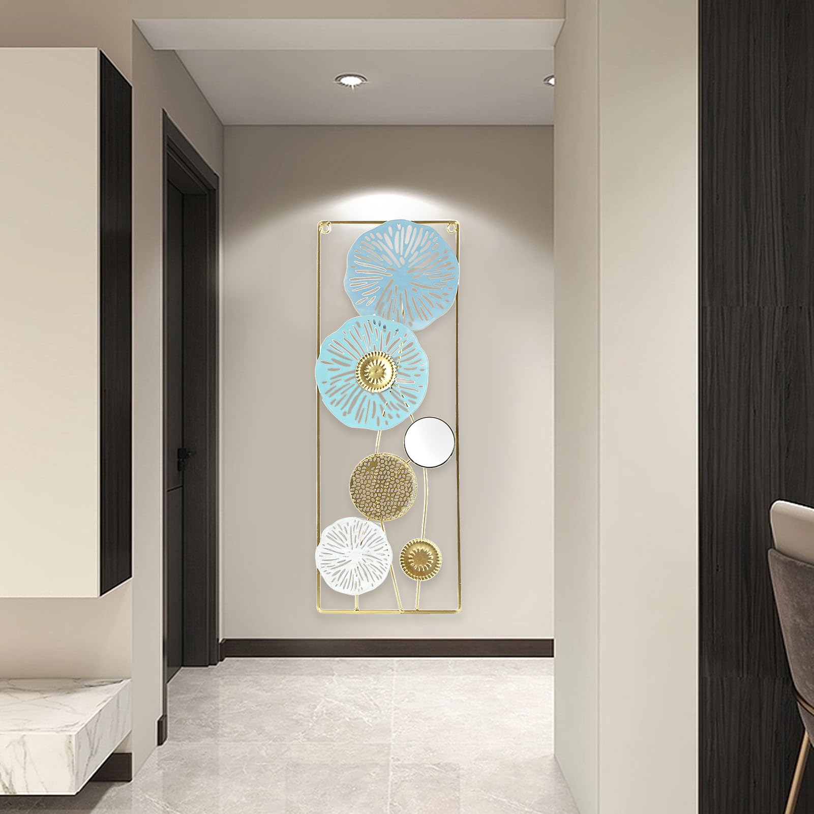BuyWeek Decoración De Arte De Pared De Metal, Adorno De Escultura De Pared De Metal Elegante Decoración De Espejo para Colgar En La Pared para Sala De Estar Dormitorio Oficina