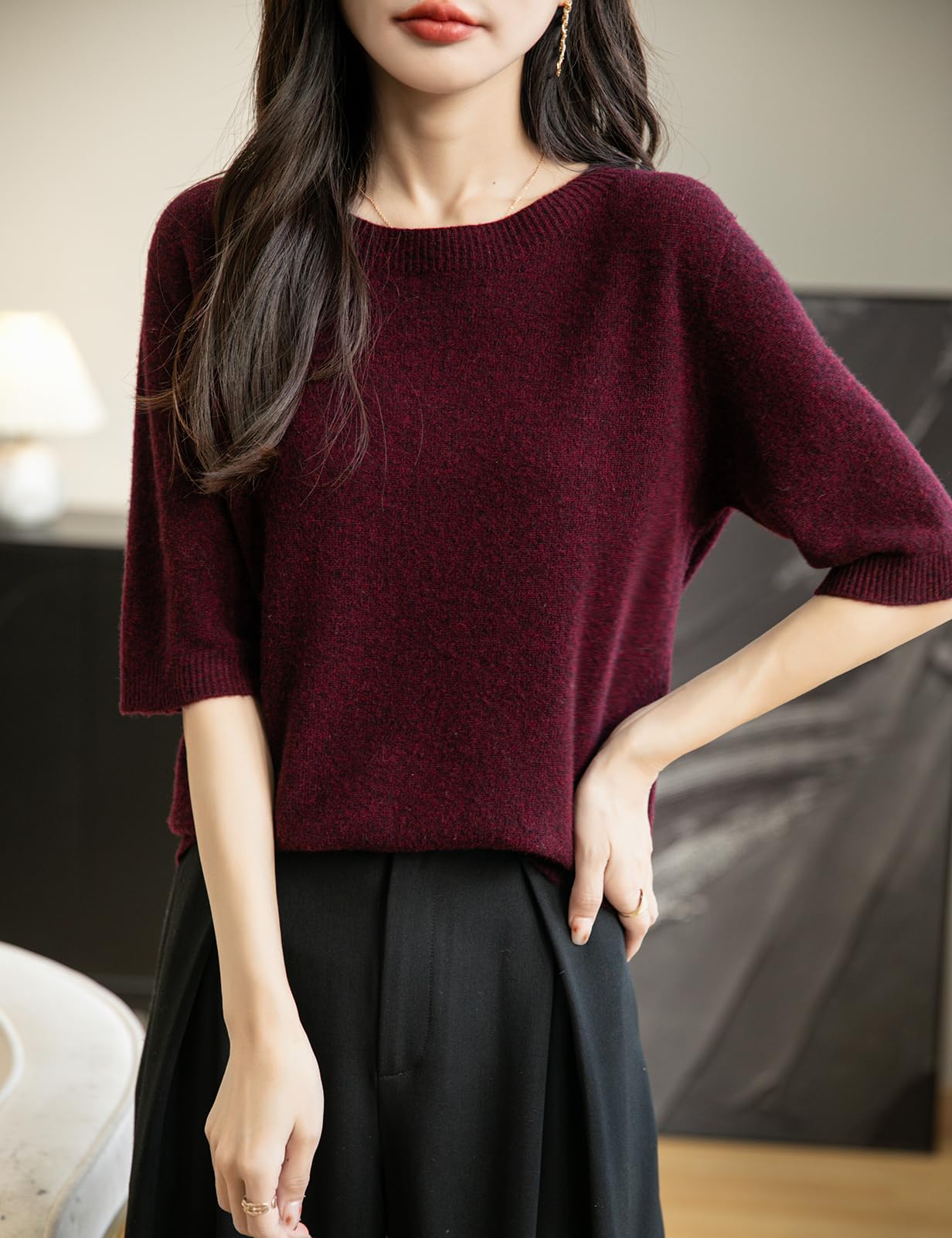 Chanyarn Damen 100% Merinowolle Kurzarm Pullover 2025 Frühjahr Sommer Winter Rundhals Weich Nahtloser Strickpullover Sweatshirt