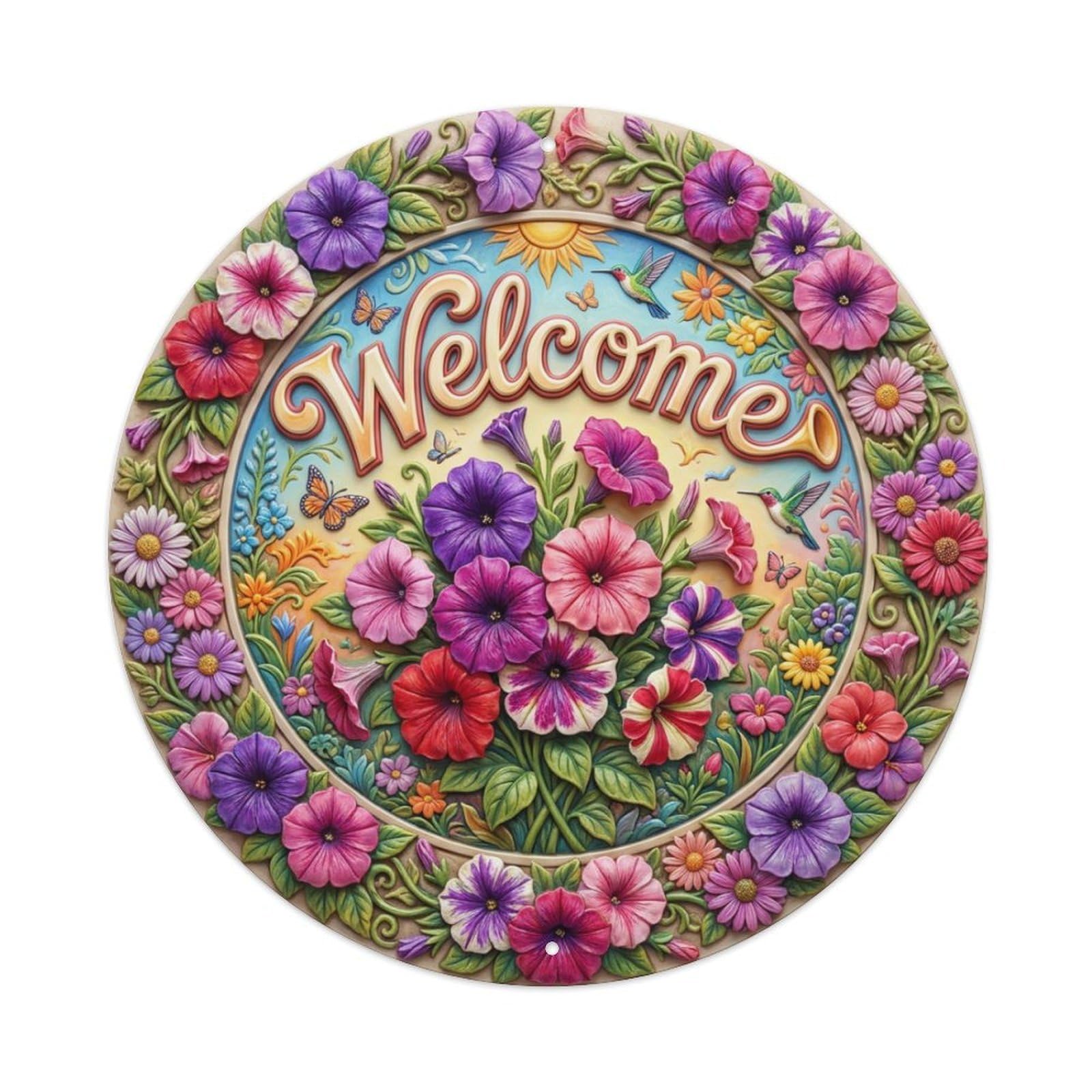 Tgrcjimh Style Metal Tin Sign Petunia Garden Welcome Summer Trumpets