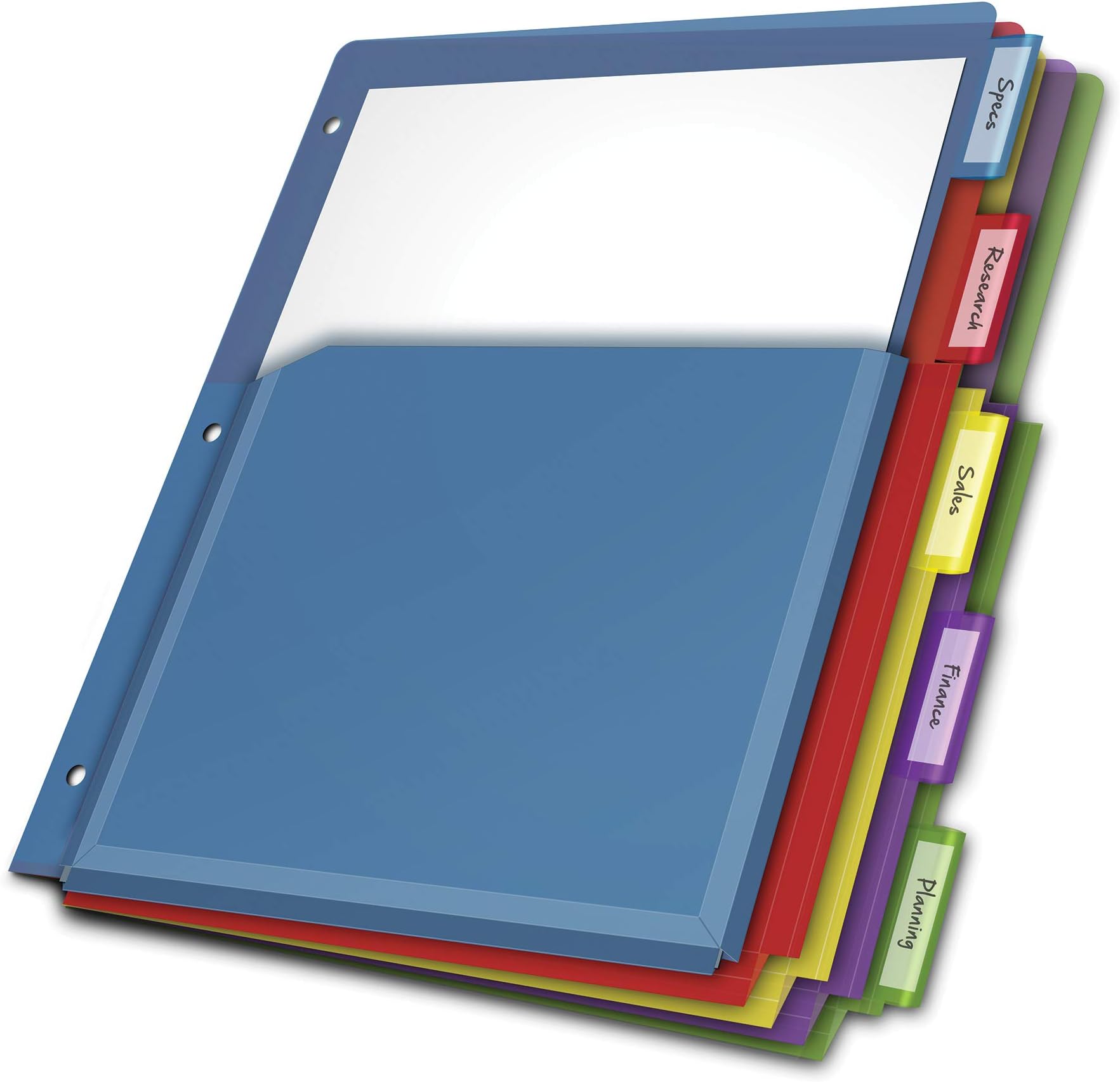 Cardinal Expanding Plastic Binder Dividers, Flexible Front Pockets Expand 1/4", 5-Tab, Insertable Multicolor Tabs, Letter Size, 1 Set (84012CB)