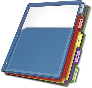 Cardinal Expanding Plastic Binder Dividers, Flexible Front Pockets Expand 1/4", 5-Tab, Insertable Multicolor Tabs, Letter ...