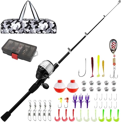 Miniatura 7 de Combo de caña de pescar para niños, caña de pescar y carrete para jóvenes, caña de pescar telescópica portátil con caja de aparejos, juego de