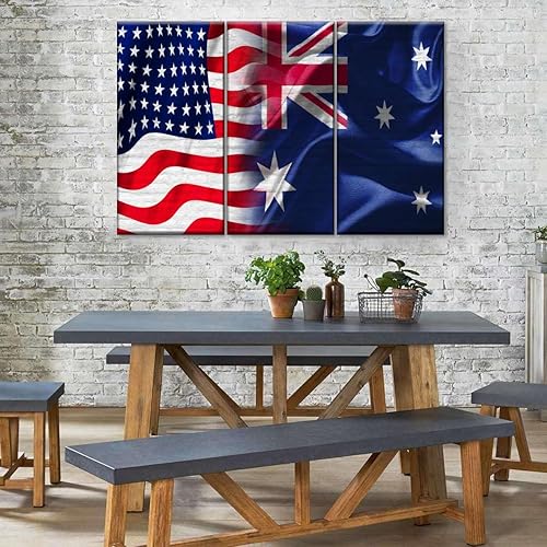 Abstract Canvas Wall Art 3 Pieces Canvas Print Wall Art Painting 3 Piece USA And Australia Flags Wall Art Canvas Decor Printing Large Pictures for disponible en Yaxa Colombia