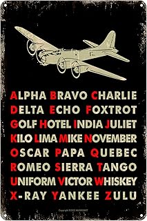 KAIMKEART Pilot Phonetic Alphabet Metal Wall Art - Vintage Airplane Decor - Aviation Themed Gift - 8 x 12 In