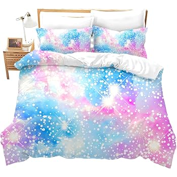 Amazon Com Feelyou Fantasy Girly Bedding Set Decortaive 3 Pcs Shiny Blue Pink Purple Pastel Colors Duvet Cover For Girls Cute Bling Galaxy Print Bedspreads Queen Comforter Cover For Kids Teens Bright Colorful