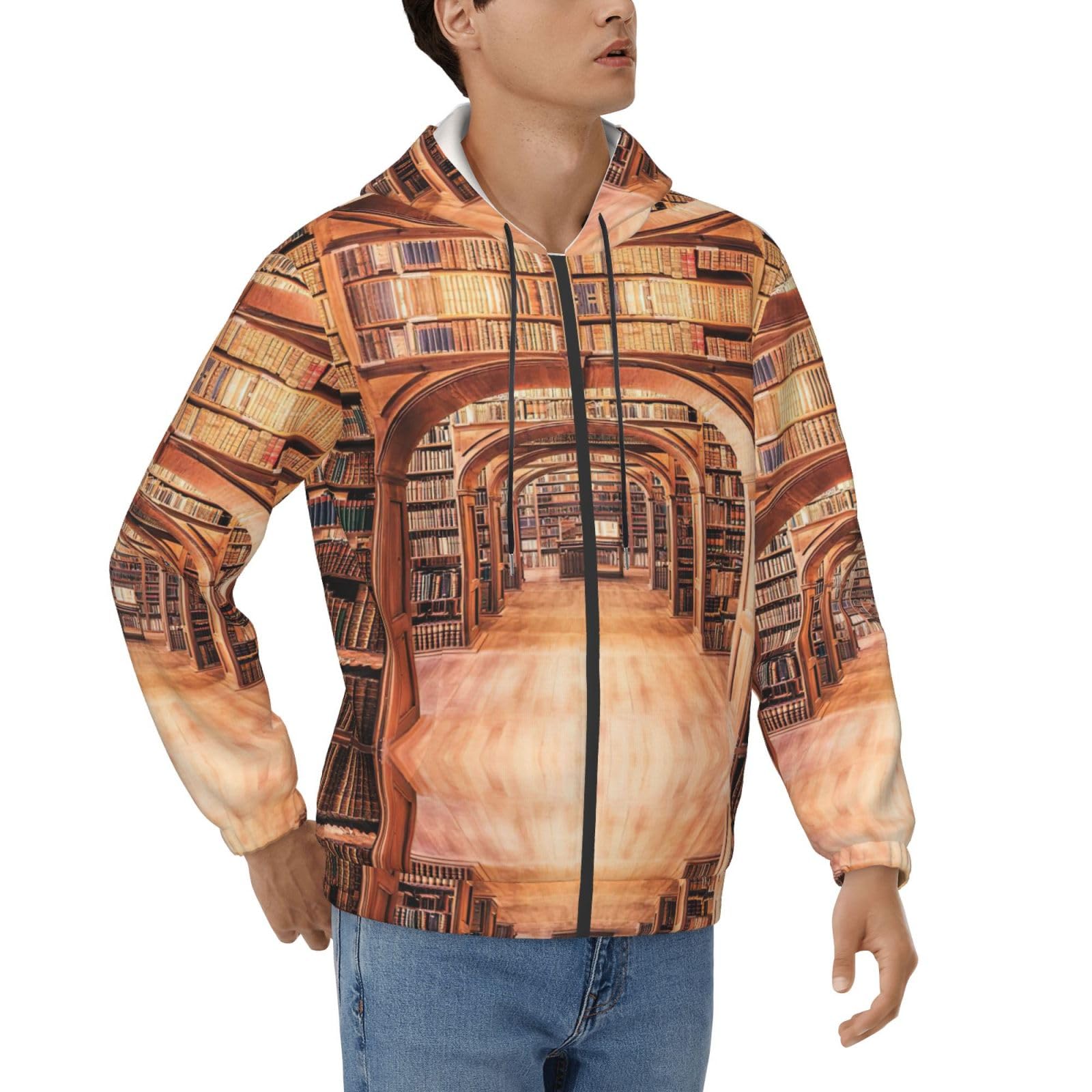 Sweatshirts décontractés à motif bibliothèque avec col à capuche - 8