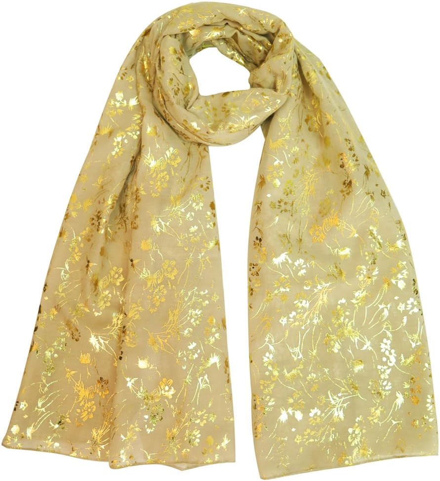 Lina & LilyGold Glitter Floral Pattern Scarf Shawl Hijab