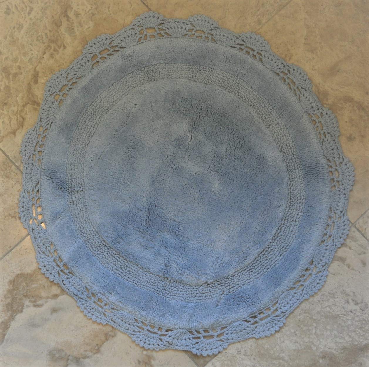 WARISI - Crochet Collection - Designer, Plush 100% Cotton Round, Oval Bath Area Rug (28 inches, Baby Blue)
