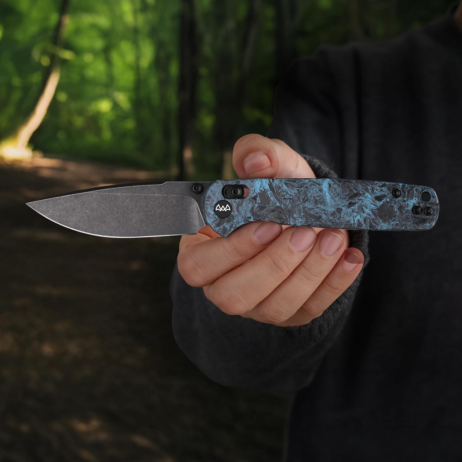 Folding Pocket Knife with Reversible Clip, 3.23" 14C28N Blade EDC Knife with Carbon Fiber Handle and Crossbar Lock, Sharp Camping Hiking Hunting Survival Knives for Men (Sky Blue)