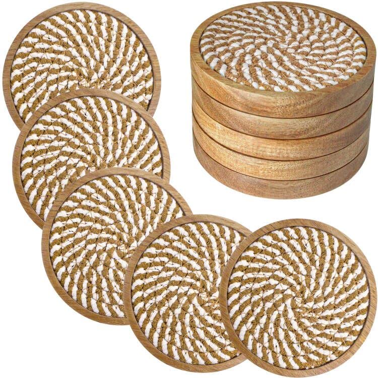 Comparison: Best Coasters For Cold Drinks 3 Eykao 5 Pack Coasters for Drinks Absorbent, 4.3 inches Woven Coasters for Coffee Tables, Wooden Drink Coasters for Table Protection, Reusable Drink Coasters for Kitchen, Farmhouse, Bar, Office, Brown