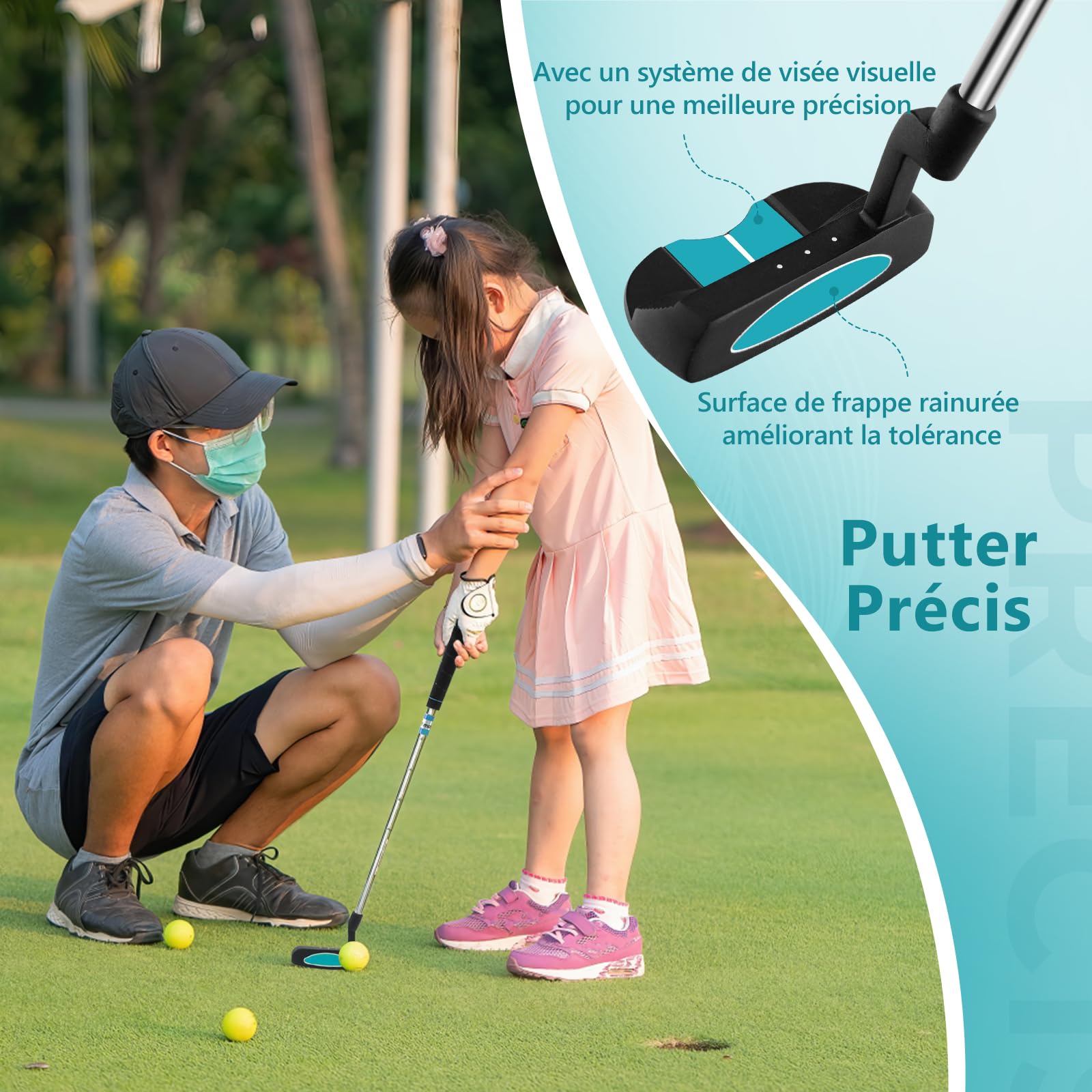 GOPLUS Clubs de Golf pour Enfants, Fairway #3, Fers #7, Fer #S et Putter, Sac Trépied avec Capuche Anti-Pluie, pour Garçons et Filles âgés de 5-7/8-10/11-13 Ans