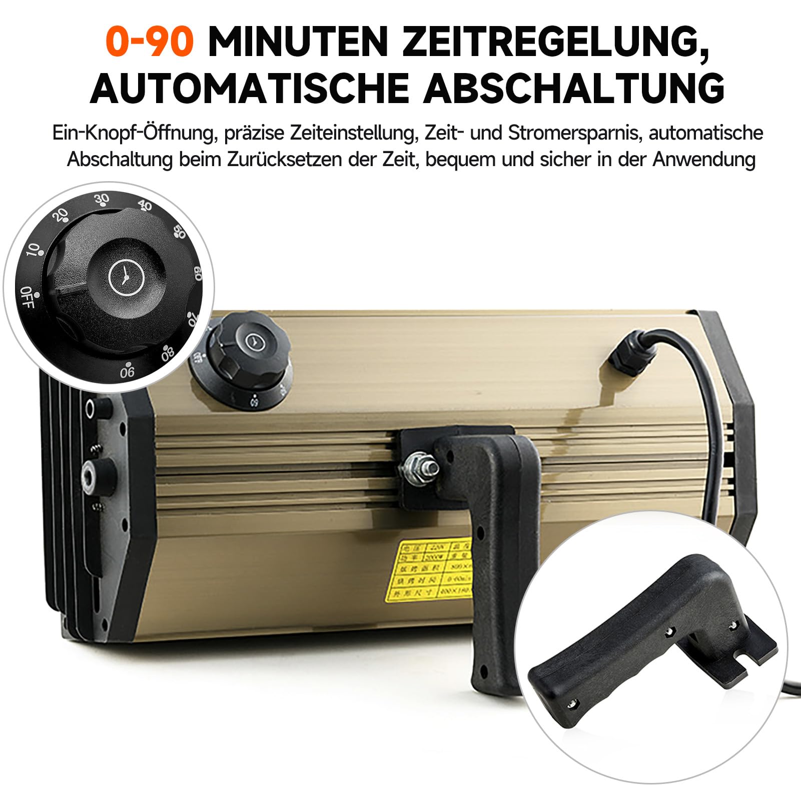 DATOUBOSS 2000W Infrarot Lacktrockner Trockner, Kurzwellen-Infrarot-Lackhärtungslampe 220V, mit intelligenter Zeitschaltuhr 0-90 für Auto Karosserie Reparatur, Lackierarbeiten(650×500MM)