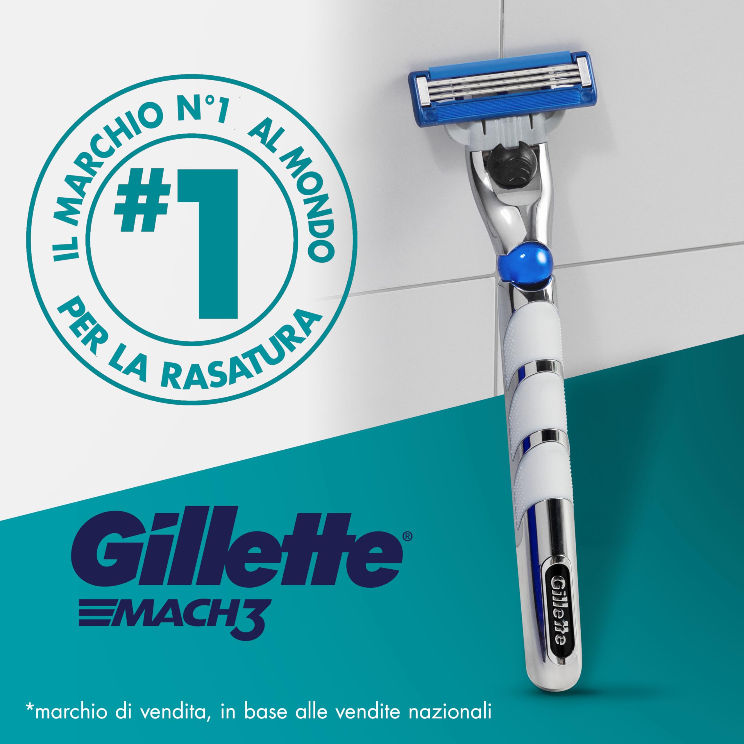 Gillette Mach3 Turbo Regolabarba Uomo, Lame Rasoio a Mano Libera, 1 Manico e 10 Lamette da Barba da 3 Lame, Facile Risciacquo, con Gel Lubrificante, Fino a 15 Rasature con 1 Testina