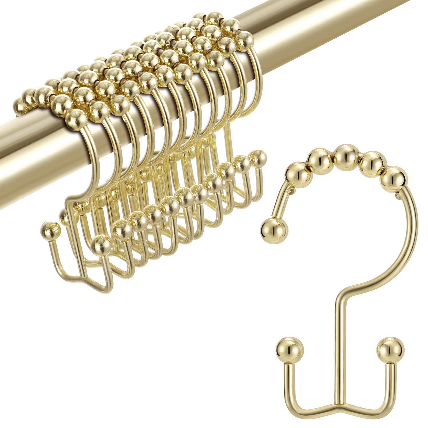 Shower Curtain Hooks Rings TENOVEL Double Sided Shower Hooks Rust Proof for Bathroom Shower Rods Curtain Durable Stainless