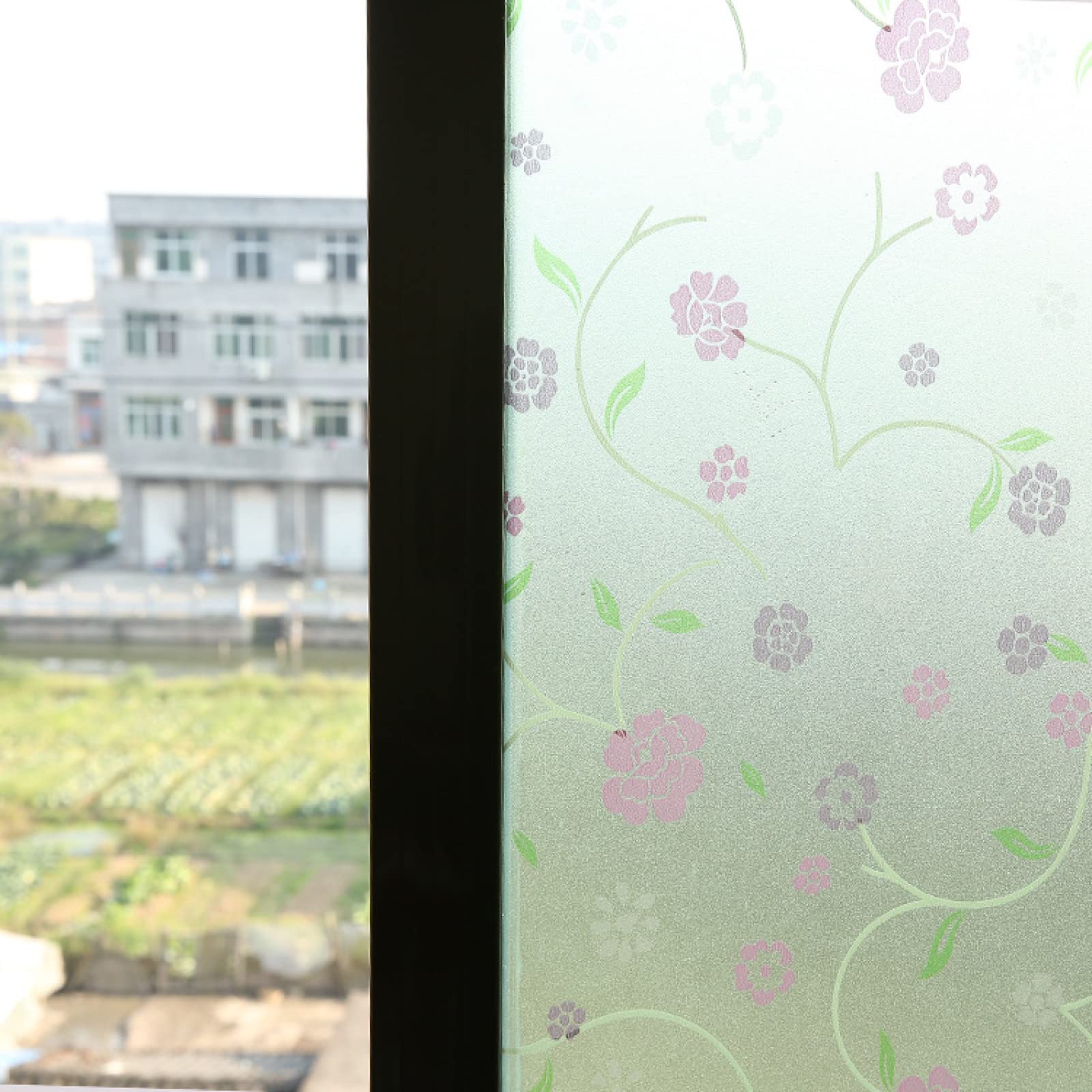 Window Film Privacy Film for Glass Windows, Purple Green Pink Frosted Static Cling Cover - Decorative Glass Film