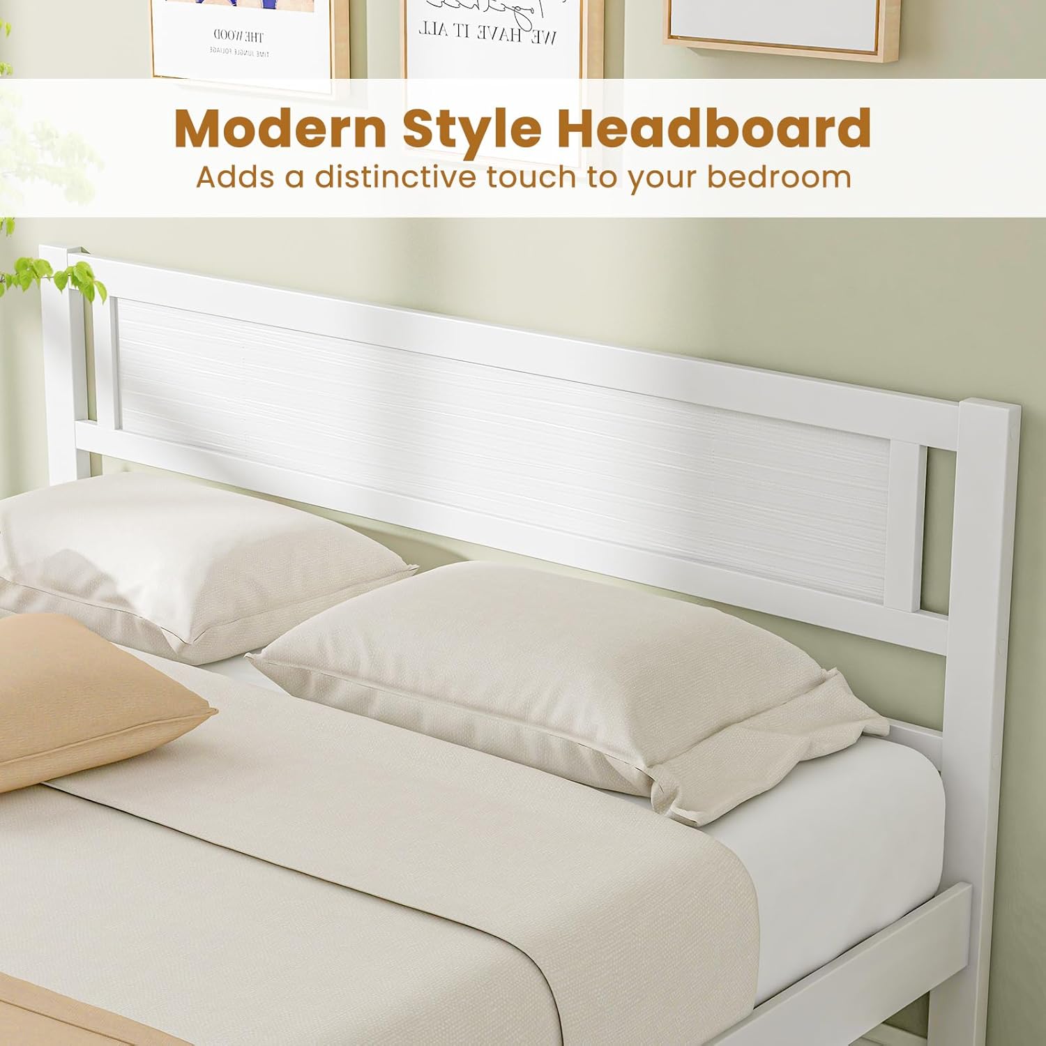 Close-up of the modern style headboard of the bed frame.