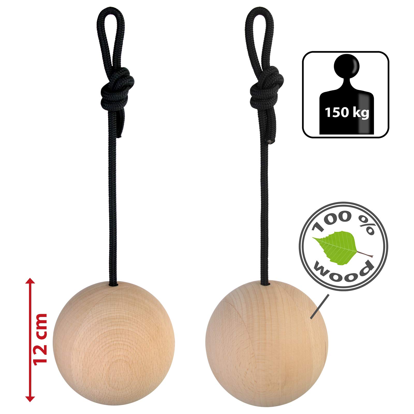 ALPIDEX 2 Unidades de Bolas de Entrenamiento de distinto tamaño - Juego de 2 Bolas de Madera para Entrenamiento de Escalada