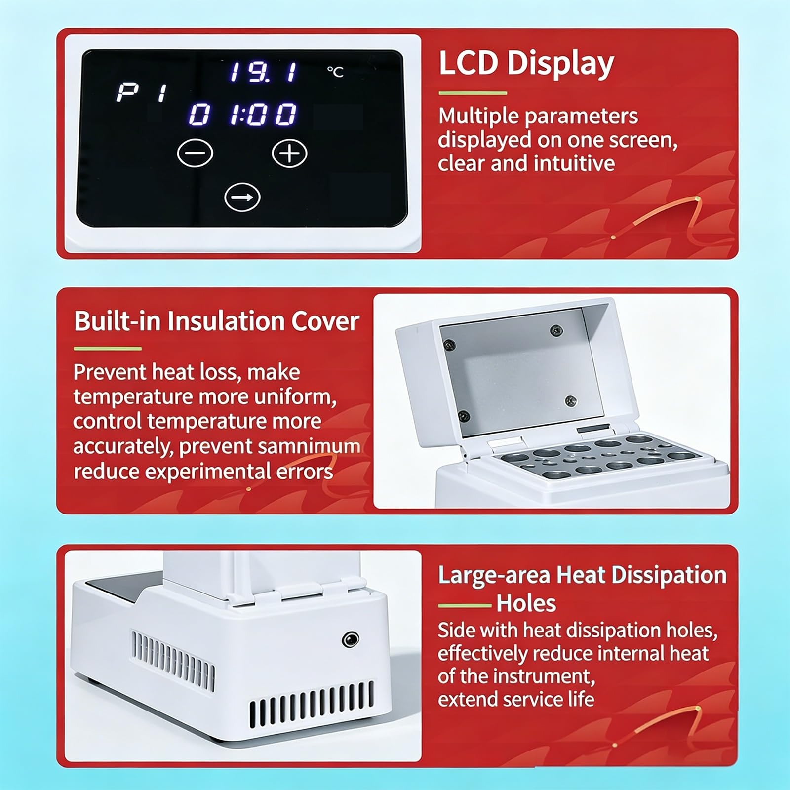 Incubadora de calentador de laboratorio, mini control de temperatura de modo dual con memoria de 9 programas y pantalla LCD para aplicaciones de investigación
