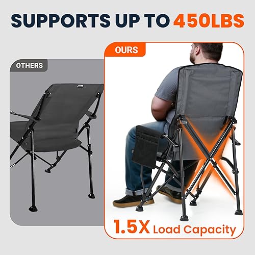Miniatura 6 de Overmont Silla de campamento con soporte de respaldo para adultos, de gran tamaño con respaldo alto ajustable, silla plegable resistente que soporta