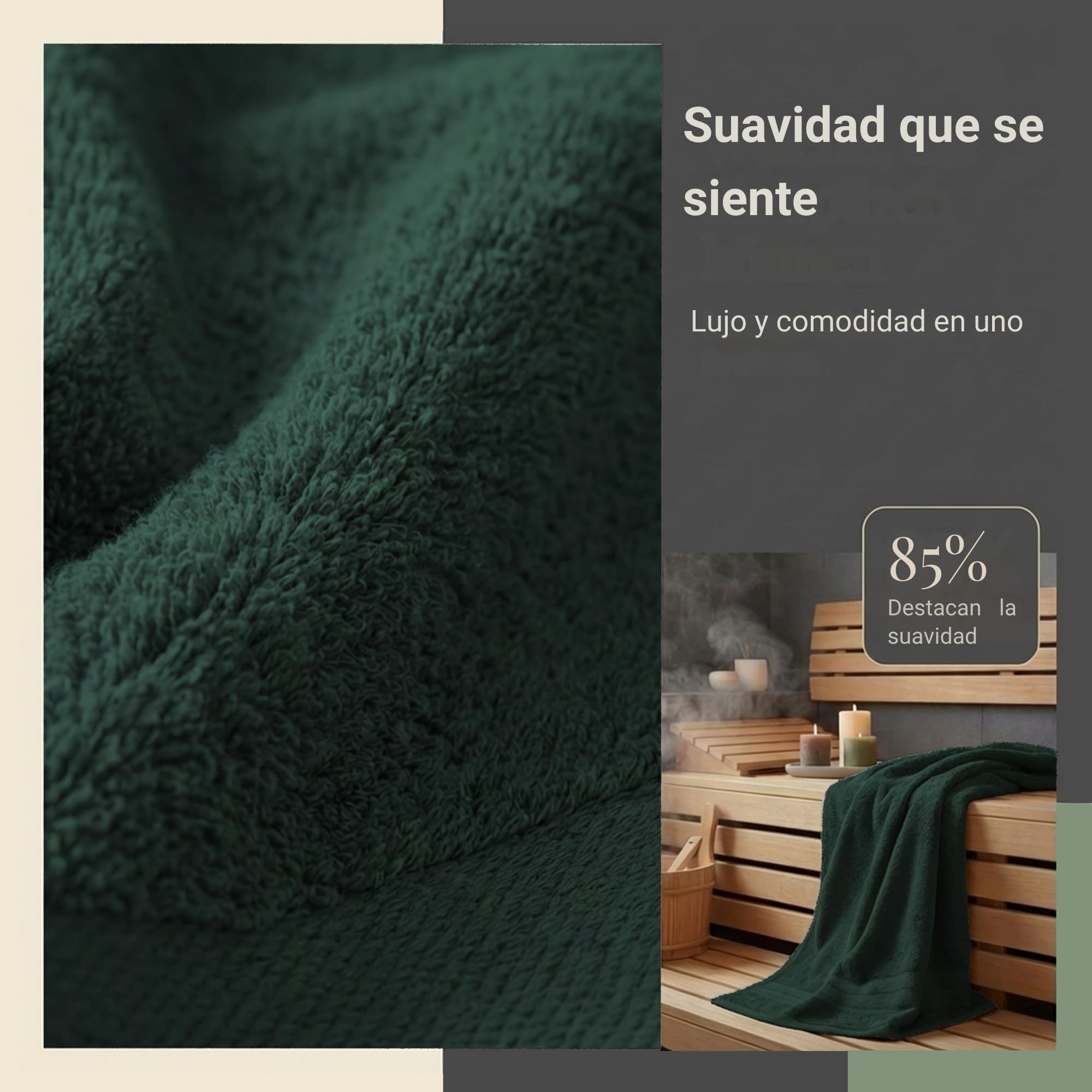 Komfortec Juego de 4 Toallas de Baño 70 x 140 cm – 100% Algodón – Suaves y Alta Absorción – Verde Oscuro