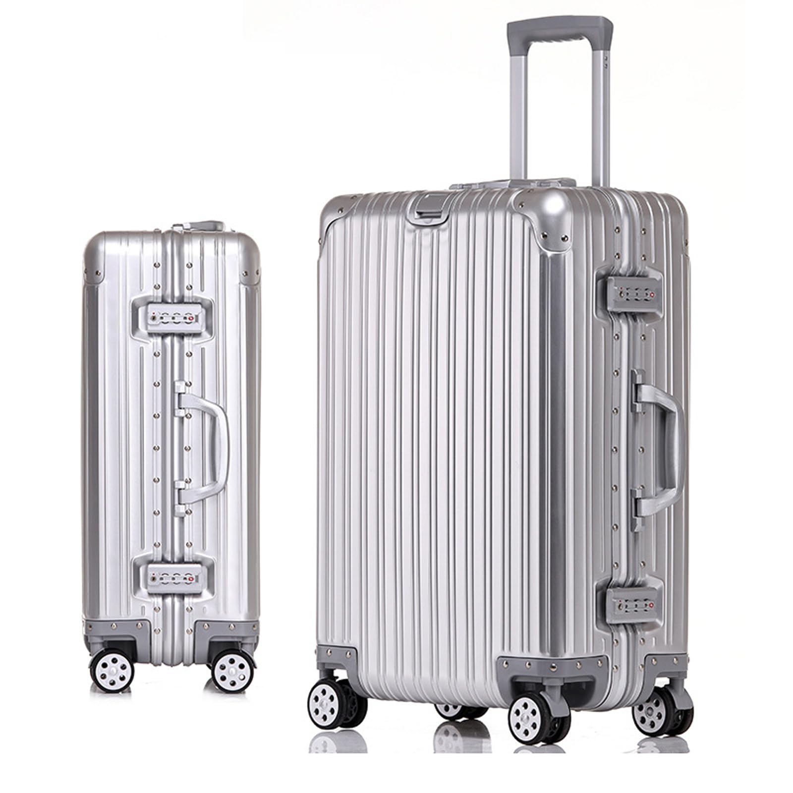Giiyoew Silver Aluminium Suitcase Large Suitcase Cabin Suitcase Hand Luggage Suitcase With Spinner Wheels Tsa Combination Lock,,20In