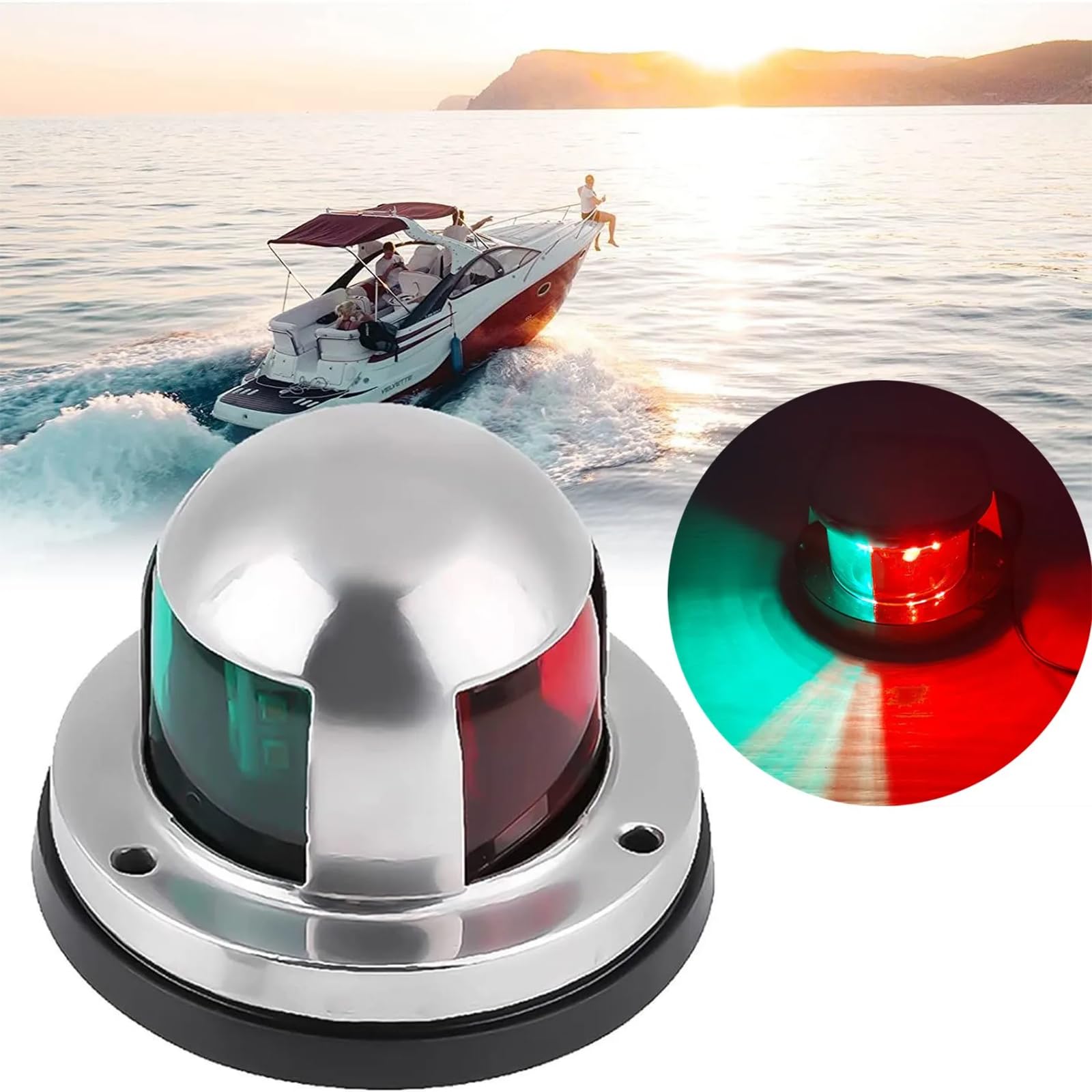 Luce di Ancoraggio della Barca Marina Rosso Verde, Luce di Navigazione della Barca di Prua del LED, Grado Impermeabile IP65 E Gamma Dell'angolo di Illuminazione di 225°, Luce Luminosa