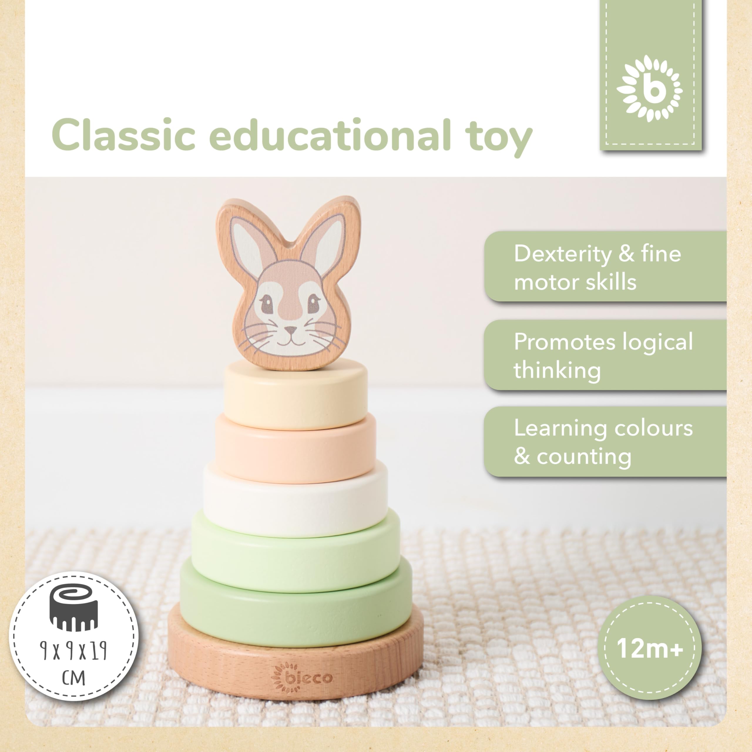 BIECO Stacking Tower Baby Bunny Fine, Hase Fine, 10 cm x 10 cm x 18.5 cm - Image 2