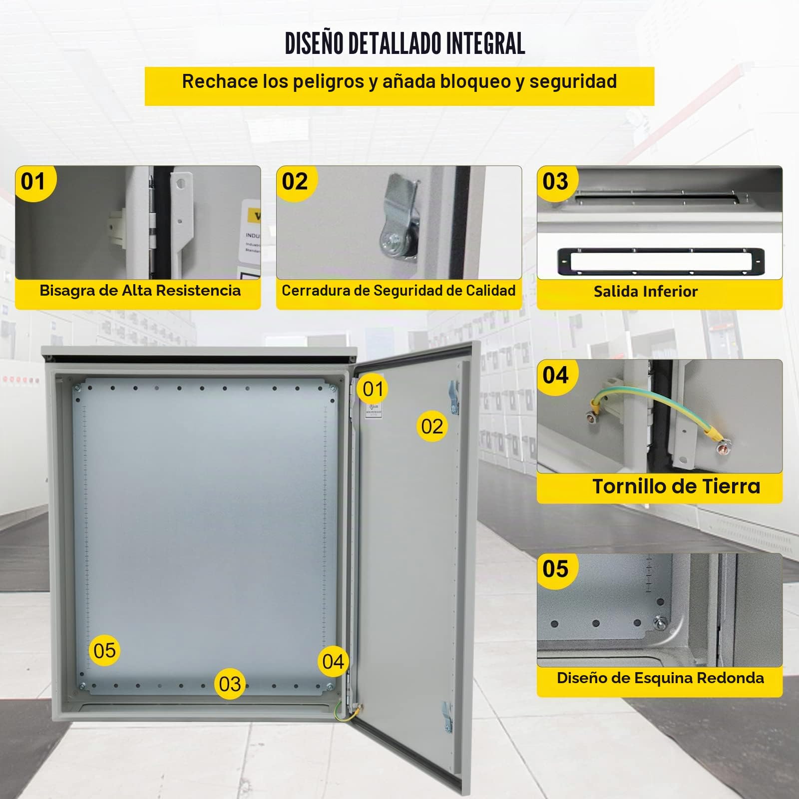 VEVOR Caja eléctrica 60 x 60 x 20 cm caja para exteriores IP66 resistente al agua y al polvo caja de conexiones con bisagras de acero al carbono laminado en frío para uso en interiores y exteriores