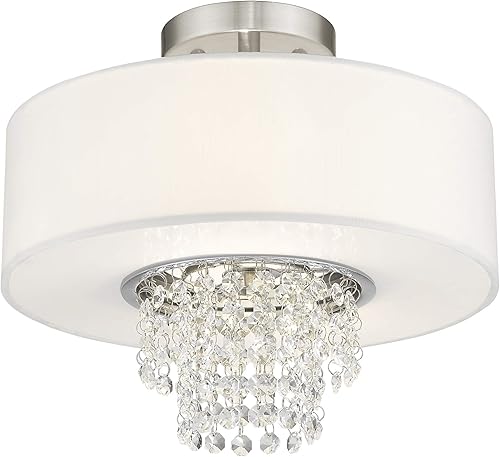 Miniatura 4 de Livex Lighting 51026-91 Crystal Accents - Soporte de techo con dos luces de Carlisle Collection en Pwt, Nckl, B/S, acabado Slvr, níquel cepillado