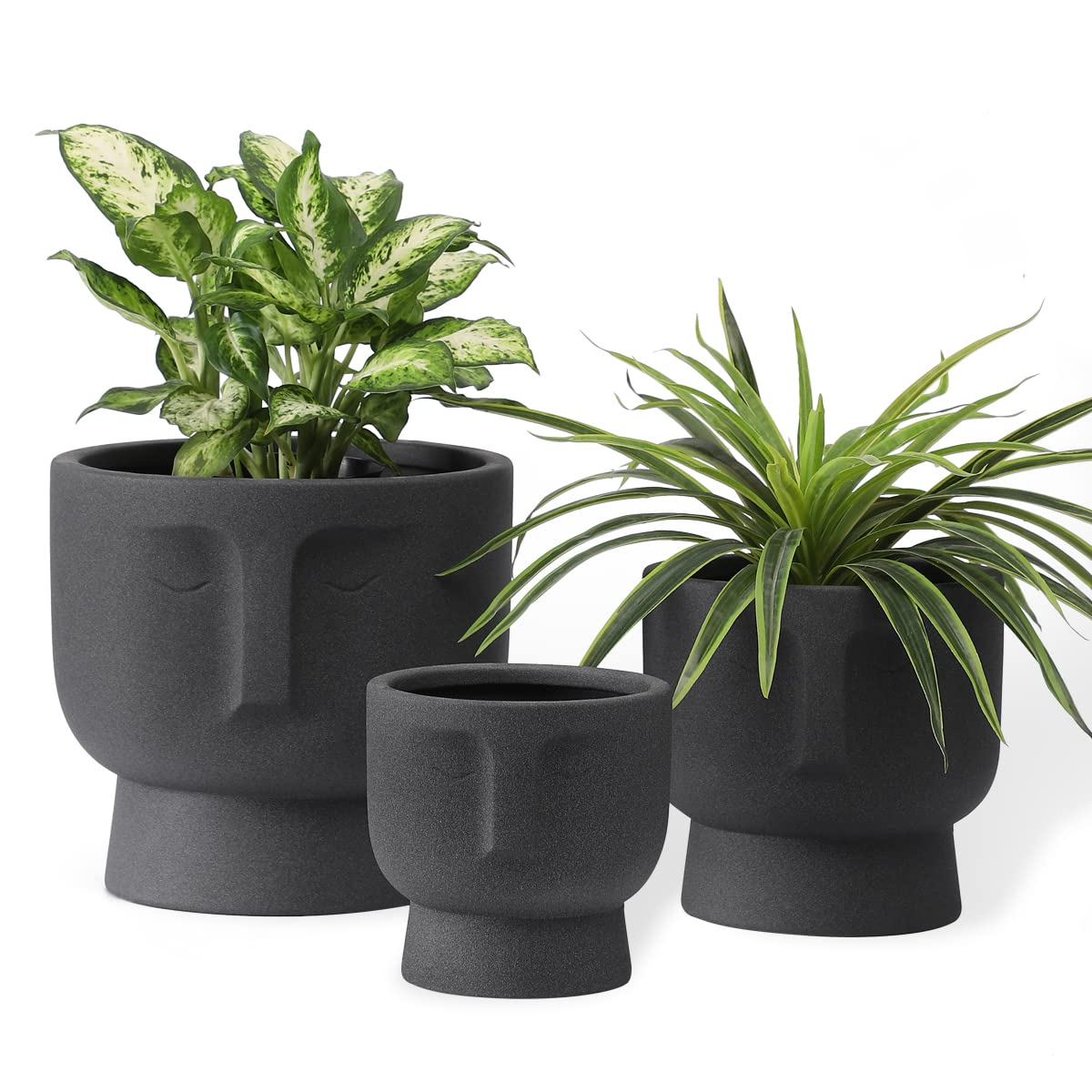 YBX Face Planter 10/8/6 Inch Ceramic Head Planters with Drainage Holes, Unique&Cute Plant Pots